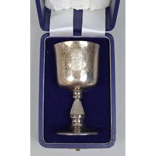 17 - Aurum boxed hallmarked silver and gold plated Churchill Centenary Goblet - Approx 14cm tall