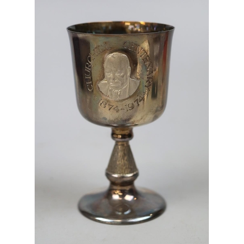 17 - Aurum boxed hallmarked silver and gold plated Churchill Centenary Goblet - Approx 14cm tall