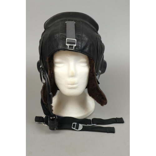 171 - 1982 Russian MIG pilots leather flying helmet (inner), comms headphones and cables. Unissued
