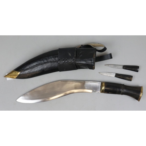 172 - Kukri in sheath together with 2 smaller knives