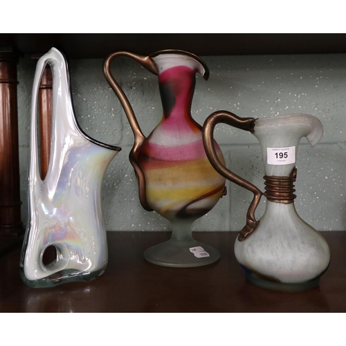 195 - Murano style vase together with 2 Azerbaijan glass jugs