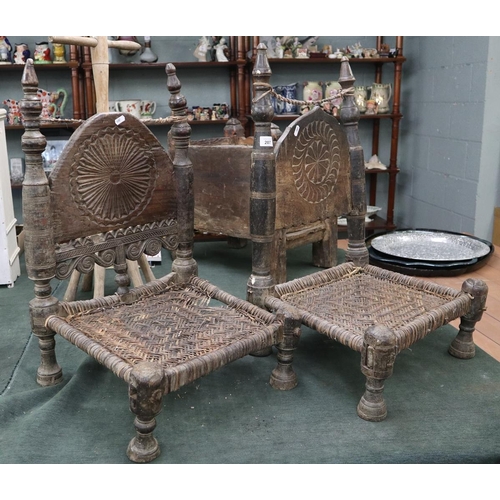 207 - Pair of low Indian chairs - Approx height: 71cm