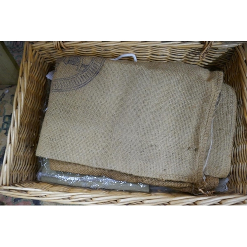 281 - Wicker basket containing linen and lace etc