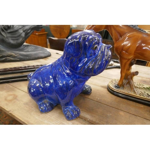 282 - Terracotta salt glazed bulldog together with a ceramic horse figure