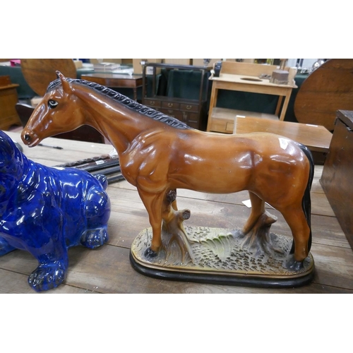 282 - Terracotta salt glazed bulldog together with a ceramic horse figure