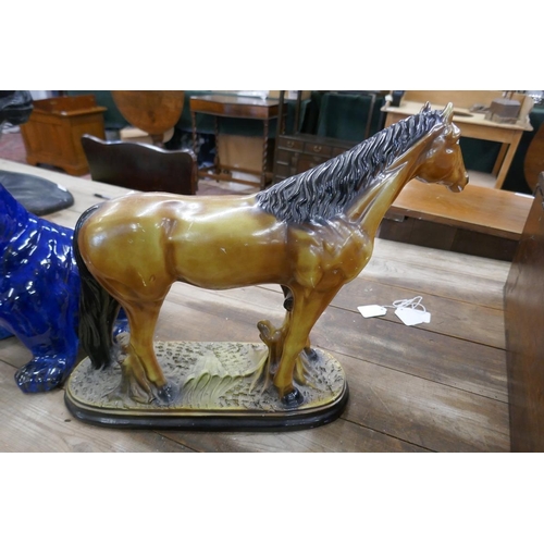 282 - Terracotta salt glazed bulldog together with a ceramic horse figure