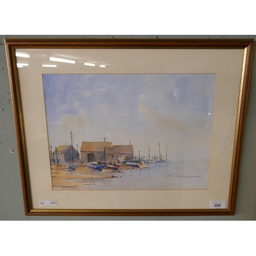 288 - Watercolour - Coastal scene by A Campbell - Approx image size: 37cm x 27cm