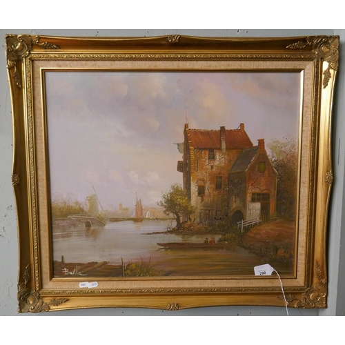 290 - Oil on board of a river scene by Baillie - Approx image size: 60cm x 49cm