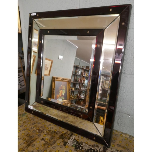 292 - 1920s Art Deco mirror with ruby glass - Approx size: 62cm x 68cm