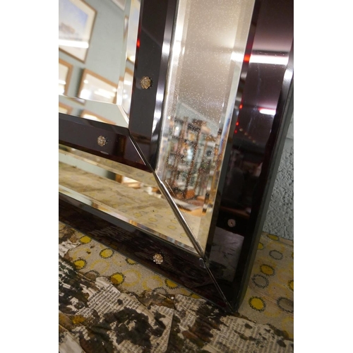 292 - 1920s Art Deco mirror with ruby glass - Approx size: 62cm x 68cm