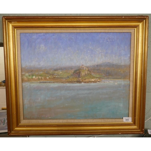 305 - Oil on canvas - Coastal scene - Approx image size: 49cm x 40cm