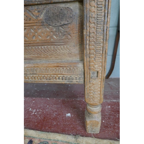 306 - Carved antique Indian dowry chest - Approx size: W: 125cm D: 53cm H: 116cm