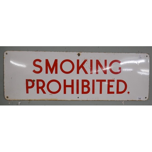 346 - Original enamel sign - Smoking Prohibited - Approx size: 91cm x 31cm