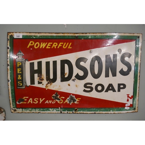 348 - Original enamel sign - Hudson Soap - Approx size: 66cm x 40cm