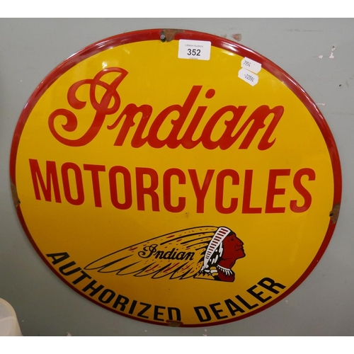 352 - Enamel sign - Indian Motorcycles - Approx diameter: 50cm