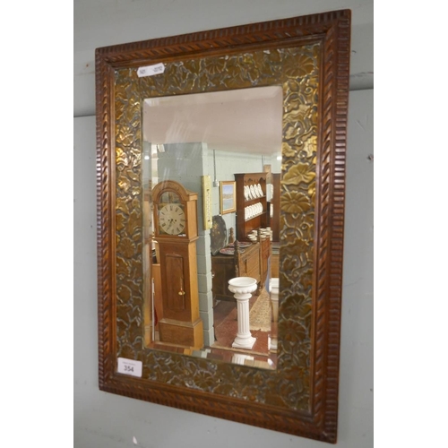 354 - Beveled glass brass framed mirror - Approx size: 33cm x 49cm