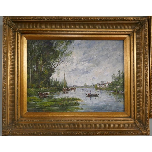 359 - Oil on board - Pair of river scenes - Approx image size: 39cm x 29cm