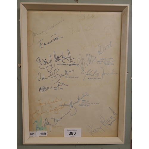 380 - Framed signatures - Edmond Fox, Richard Attenborough, Yehudi Menuhin etc