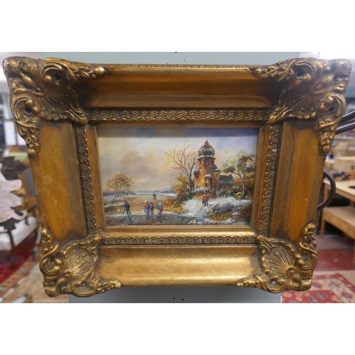 381 - Small oil on board in ornate gilt frame - Approx image size: 16cm x 11cm