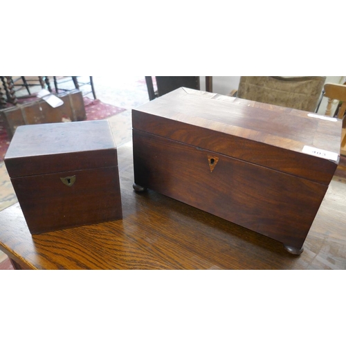 403 - Large Victorian mahogany tea caddy together with a smaller tea caddy