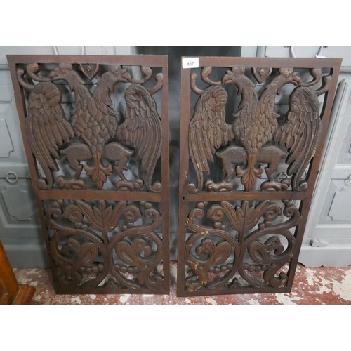 407 - Pair of Victorian double headed eagle (Prussian) door panels - Approx size: 39cm x 74cm