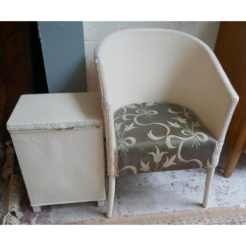 415 - Lloyd Loom style chair together with a laundry basket