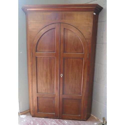 432 - Victorian inlaid mahogany corner cupboard