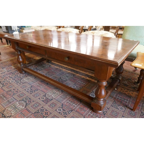 444 - Burr walnut coffee table with two drawers - Approx size: W: 130cm D: 65cm H: 50cm