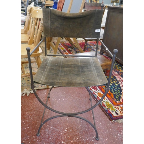 455 - Wrought iron and leather X chair