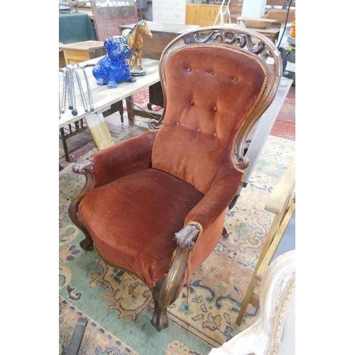 459 - Victorian button back armchair