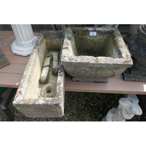 483 - Old square stone planter together with another