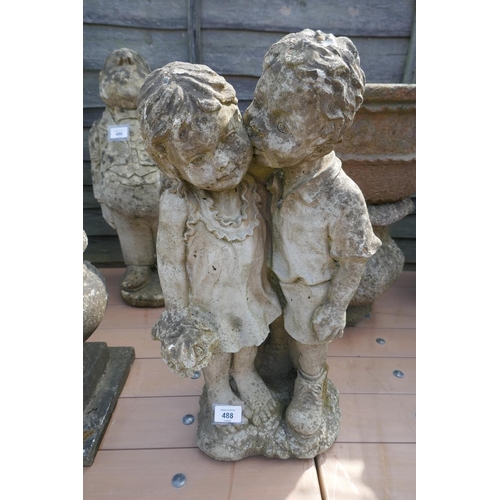 488 - Boy and girl stone figure - Approx size: H 55cm