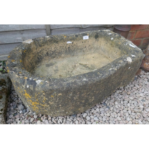 504 - Large antique stone trough - Approx size: W: 77cm D: 53cm H: 29cm