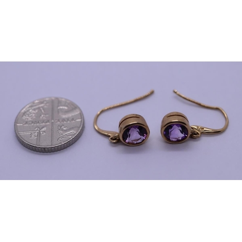 52 - 9ct gold amethyst drop earrings