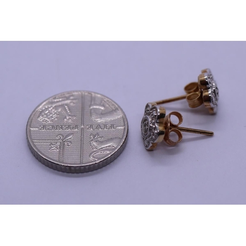 53 - 9ct gold and diamond daisy shaped stud earrings