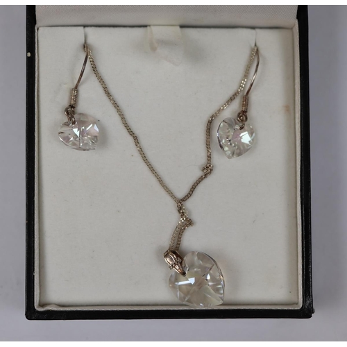 64 - Silver Swarovski crystal necklace & earrings set together with 3 pairs of silver earrings