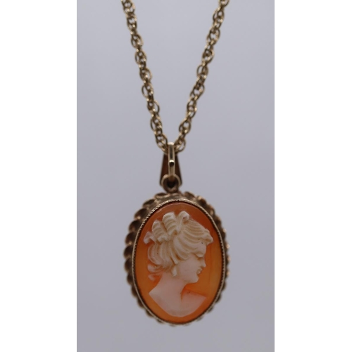 65 - 9ct gold necklace with 9ct gold cameo pendant - Approx gross weight: 5.8g