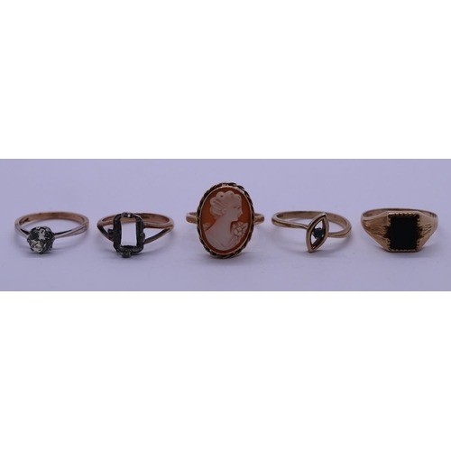 66 - 5 x 9ct gold rings - Approx gross weight: 11g
