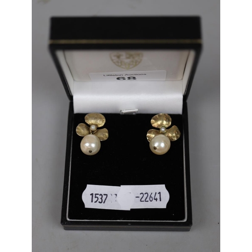 68 - 18ct gold on silver pearl set earrings