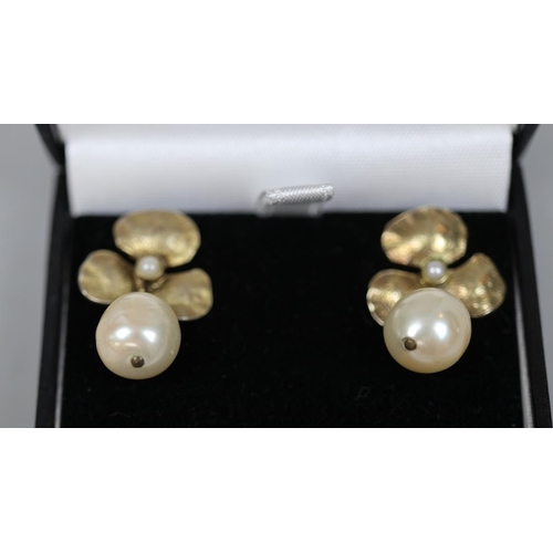68 - 18ct gold on silver pearl set earrings