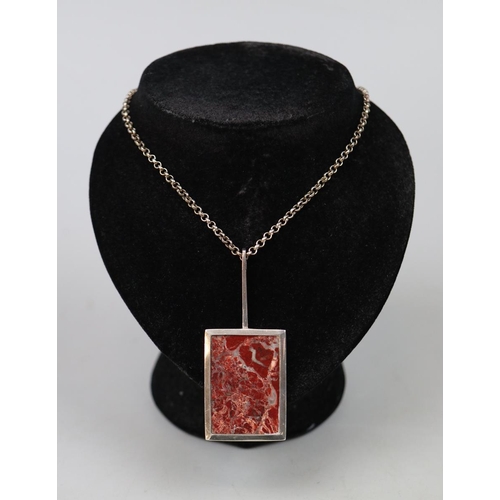 95 - Jasper silver pendant on heavy chain by Georges