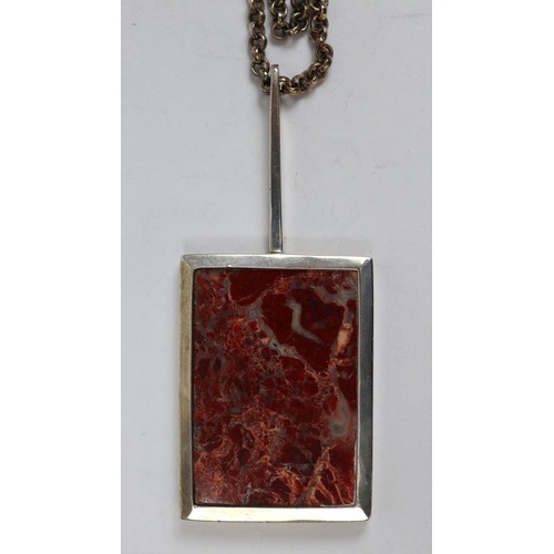 95 - Jasper silver pendant on heavy chain by Georges