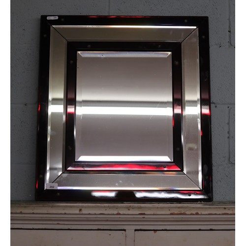 292 - 1920s Art Deco mirror with ruby glass - Approx size: 62cm x 68cm