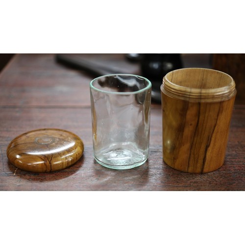 397 - Collectables to include treen, Ebony & walnut canisters, glass scent bottles, goblets etc