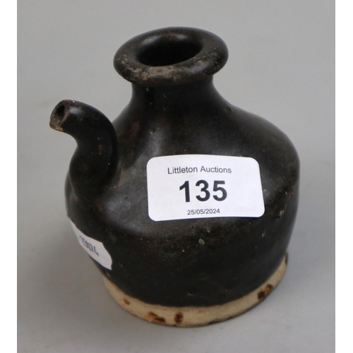 135 - Early Chinese Song Dynasty brown earthenware jar with spout - Approx height 9cm