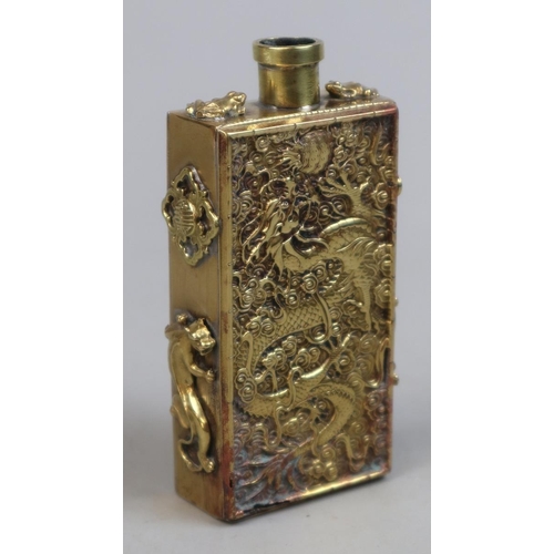 142 - Antique Chinese gilt metal snuff bottle adorned with dragons signed to base 4 character mark 9&frac1... 