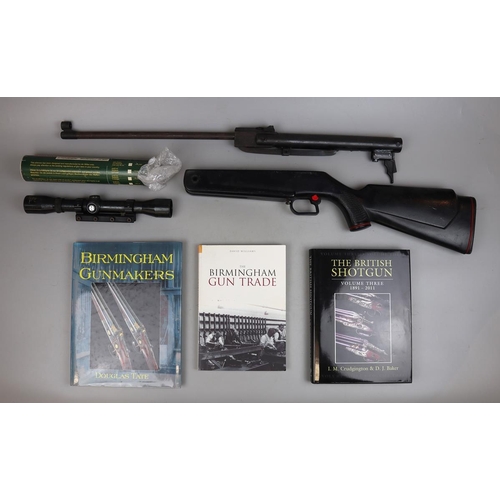 150 - Air rifle A/F together with scope and books
