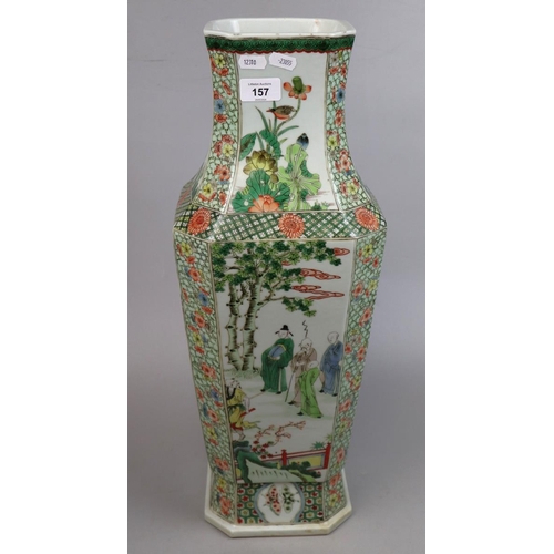 157 - Large Chinese famille verte figural vase late Qing dynasty, the octagonal body with waisted neck. Ra... 