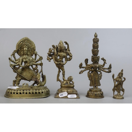 164 - 4 x Eastern Deities in Brass. Nepali Mahakali, Tibetan Avolekitsvara, Shiva and 1 other