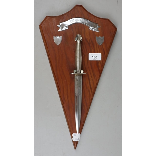 180 - Wilkinson Sword Fairburn Sykes Fighting Knife on Wall Mounted Display